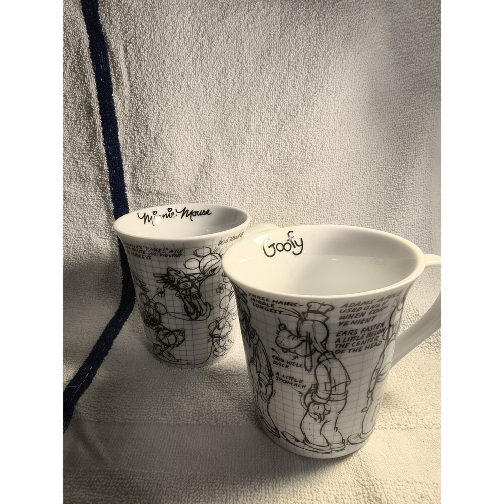 Disney Sketchbook Mug Set Minnie Mouse Goofy Animation Concept Art Notes Lot